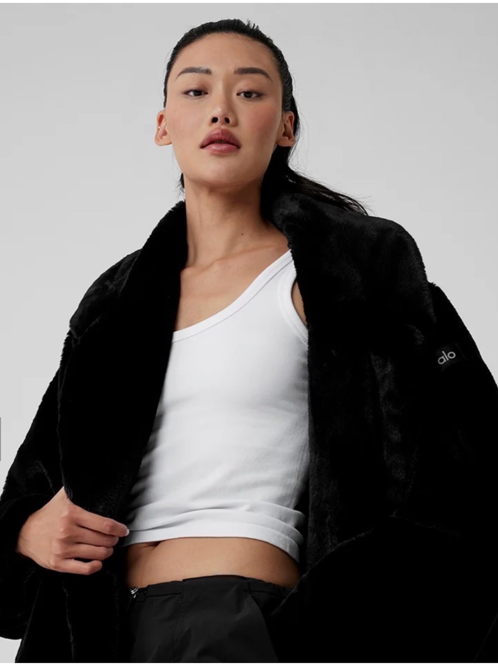 ALO Yoga oversized faux fur trench Teddy Jacket in Black
